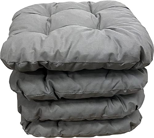Pillows24 – 4X Sitzkissen Outdoor 40x40 – Extra Dicke 8cm – Wasser- & UV-beständig + Bändern | Bequeme Stuhlkissen, Stuhlauflage Sitzpolster, Sitzauflage Gartenstuhl | Sitzkissen Stuhl (Anthracite)