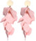 Diamday Acrilico Clip Orecchini per Donne Ragazze Lungo Rosa Petalo Orecchini Vintage Esagerato Fiore Orecchini Eleganti A Goccia Statement Floreali Nappe Orecchini Colorati Rosa