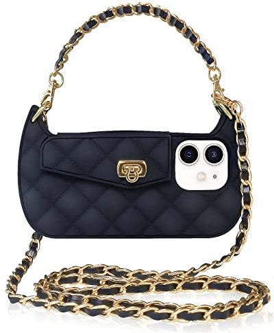 UnnFiko Emily in Paris Phone Case for iPhone, Cute Camera Design, Purse Flip Card Pouch Stand Holder Cover Case with Long Shoulder Strap, Black, iPhone 14