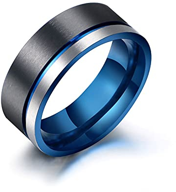 BCughia Trauringe Titan, Herren Ringe Gothic Schwarzes Silber Dreifarbiger Gebürsteter Ring Breite 8 mm Valentinstag Eheringe Geschenke Größe 60 (19.1)