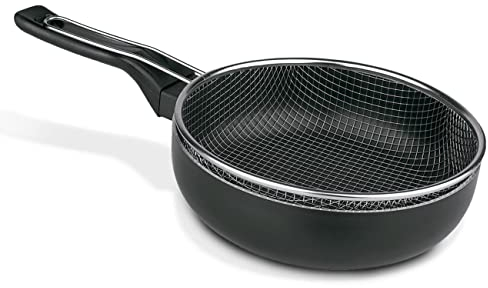 TIENDA EURASIA - Sarten Freidora con Cestillo, Sarten de Aluminio con Mango Tacto Goma, Cestillo de Acero Inoxidable, Sarten para Freir Patatas (28 cm)