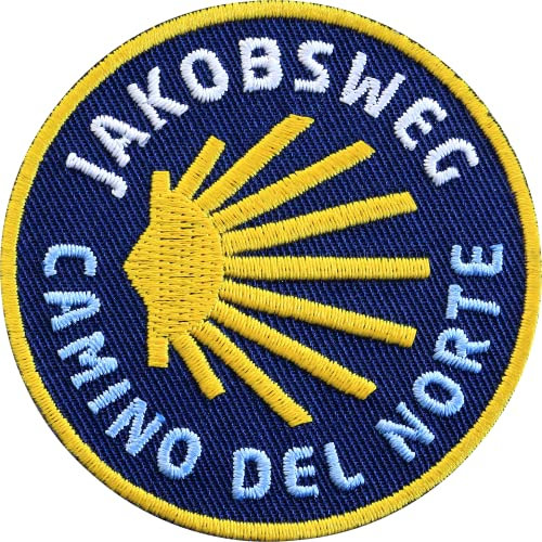 1 x Jakobsweg Camino del Norte rund gestickt 62 mm/Patch Patches Aufbügler Aufnäher Bügel-Flicken zum Aufbügeln Aufnähen/Pilgern Pilgerweg Wandern Wanderweg Santiago (Navy)