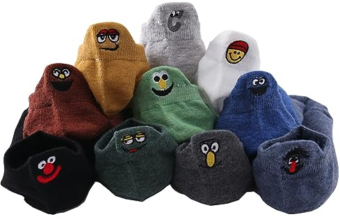 GEYIWSSXY 10 Paare Herren Socken Baumwolle Netter Cartoon Bestickte Lustig kurz Unisex Knöchel Socken
