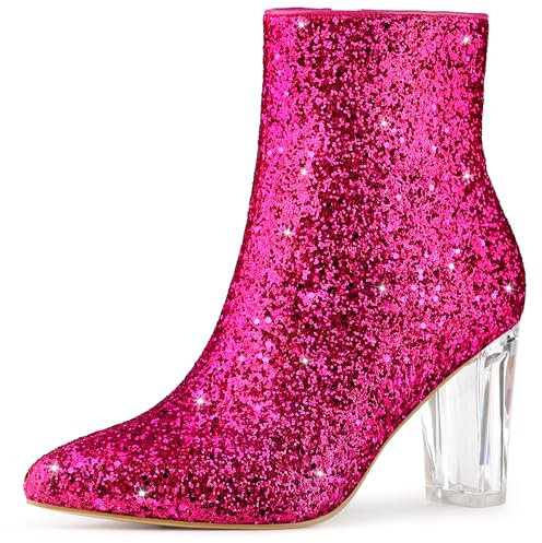 Allegra K Stivaletti da donna con tacco a blocco trasparente glitterato, Rosa acceso, 37.5 EU