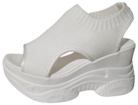 QWUVEDS Platform sandals, women's sandals, women's sandals with thick soles for women, summer, mesh, breathable, with fish mouth, slanted heel, sandals for sports and leisure shoes, women's walking,