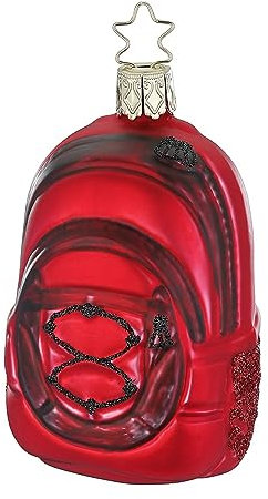 Christbaumschmuck Rucksack 8,5cm mundgeblasenes Glas handbemalt - Weihnachtskugel Reiserucksack zum Aufhängen Rot/Schwarz - Weihnachtsbaum Anhänger - Gepäck & Weihnachtsbaumschmuck