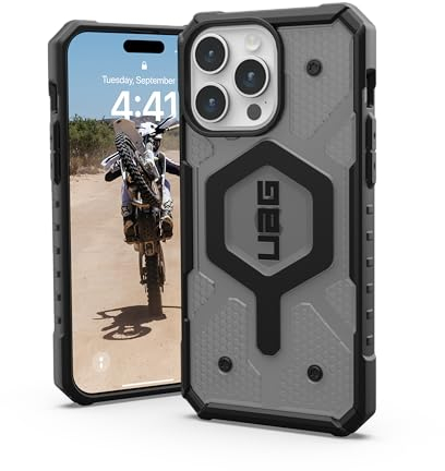 URBAN ARMOR GEAR UAG - Custodia compatibile con iPhone 15 Pro Max da 6,7 pollici, Pathfinder Clear Ash/Black Magnete integrato, compatibile con ricarica MagSafe, custodia protettiva trasparente a
