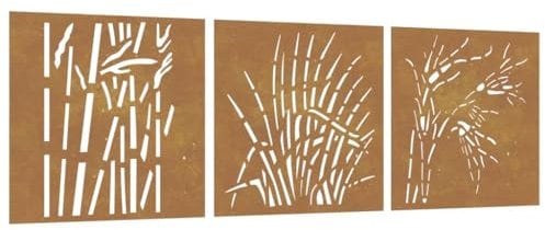vidaXL Décorations murales Jardin 3 pcs 55x55 cm Design d'herbe, décoration Murale extérieure, Art Mural de Jardin, décoration Murale en métal