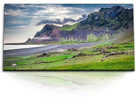 Paul Sinus Kunstdruck Bilder 120x60cm Island Küste Vulkan Ozean Grün Natur Berge