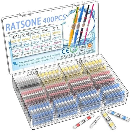 400PCS Solder Seal Wire Connectors,Heat Shrink Connectors,Waterproof Solder Seal Heat Shrink Wire Terminal Connectors Kit,Electric Connectors for Automotive Marine Boat Truck Trailer