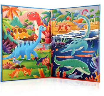 XJYHUE Magnetspiel Puzzle, Magnetisches Holzpuzzle Dinosaurier, Magnetpuzzle, Kreativ Lernspielzeug, Holzspielzeug, reisespiele Kinder ab 3 4 5 Jahre, fur beschäftigung im Flugzeug autofahrt Kinder