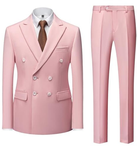 ZOIKOM Abito Giacca Uomo Slim Fit 2 Pezzi Set Tinta Unita Blazer Uomo Casual Moda Lavoro Abito Uomo Gentleman Business Manica Lunga Abito Uomo H-Pink L