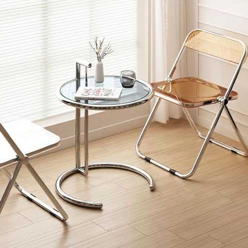 DECORN C-förmiger Sofa-Beistelltisch Akzent-Beistelltisch aus Klarem Gehärtetem Glas Höhenverstellbarer Runder Tisch Snack-Kaffee-Laptop-Schreibtisch für Schlafzimmer, Wohnzimmer, Büro,Grey