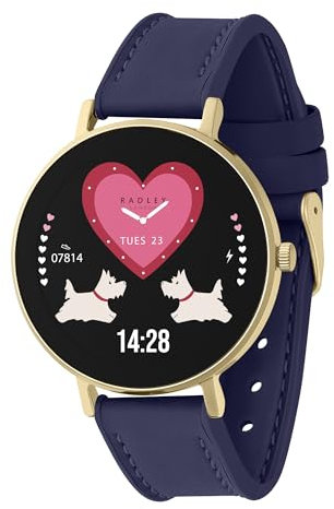 RADLEY Series 28 Amoled Smart Watch for Women with 1.19, Heart Rate, Bluetooth, Sleep Tracking, Sports Modes, Blood Oxygen, 5ATM Water Resistance, Ink Blue Leather Strap