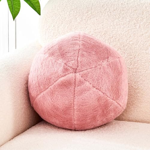 Uvvyui Oreiller rond en fausse fourrure de lapin, 30 cm, rose poudré, coussin décoratif en forme de boule pour canapé, chambre à coucher