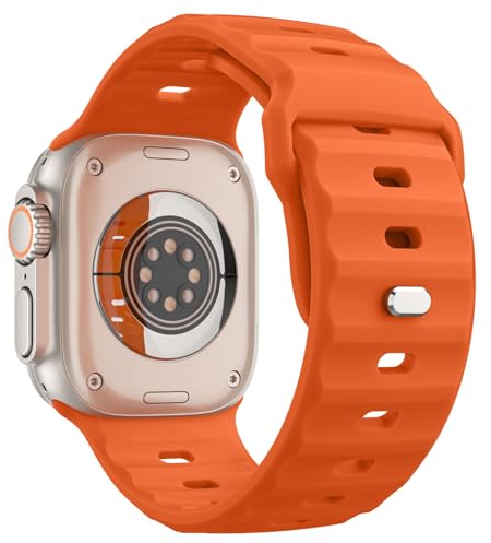 MoKo Cinturino Ocean Compatibile con Apple Watch Ultra 2 49mm 46mm 45mm 44mm 42mm per Uomo Donna, Cinturini di Ricambio Sportivi in Silicone per iWatch Serie 10 9 8 7 6 5 4 SE Ultra 2 1,Arancione