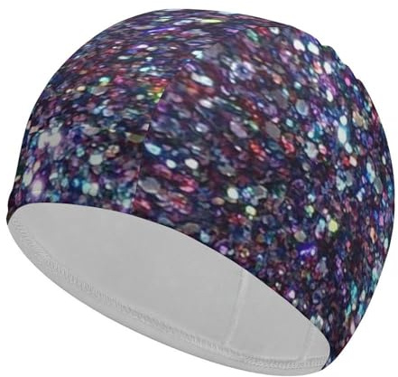 Gorro de Piscina de Natación con Purpurina Brillante y Lentejuelas para Mujeres y Hombres, Cómodo Gorro de Baño Duradero