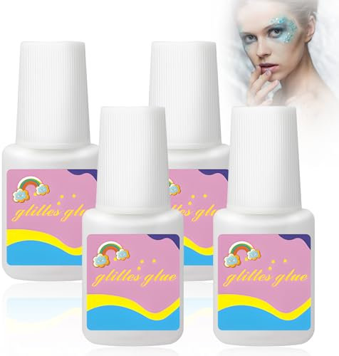 RoserRose 4 Stück 8ml Glitzer Tattoo Kleber, Glitter Glue, Hautkleber für Glitzertattoos und Rhinestone, Halloween Makeup und Motto-Party, Gesicht und Körper Haftkleber, inkl. 32ml Glitter Glue