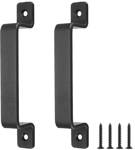 TOKPLNU 2 Pack Sliding Door Handles,Black Barn Door Pull Handle with Screws, Bow Shaped Gate Handle for Wooden Fence,Push Pull Door Handle for Wooden Gate Shed Door Garage