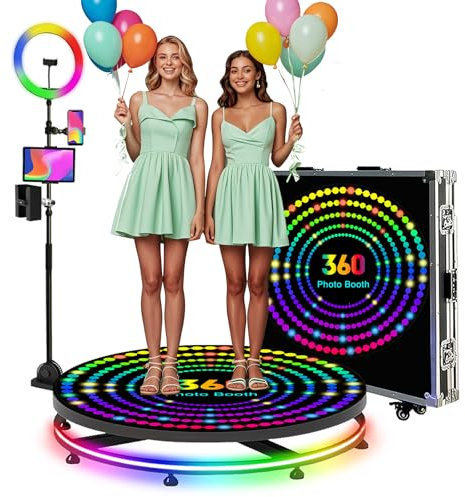 360 Photo Booth Machine for Parties,360 Photo Booth Features an App Control and Remote Control,RGB Circular Lighting,Free Customized Logo,360 Slow Motion Video,and A Flight Case (80cm/31.5in)