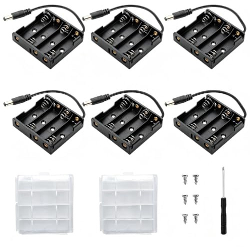 VISSQH 6 pezzi AA supporto per batteria, 4 x 1,5 V supporto per batteria, 6 V batteria in plastica con presa DC(nero)