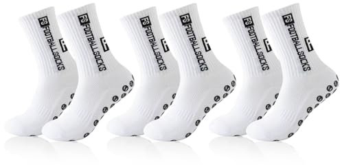 3 Paare Fußballsocken für Herren Damen Anti Rutsch Grip Fußball Socken für Herren Damen Sportsocken Fußball Absorbiert Schweiß 39-46 Atmungsaktiv Laufsocken Kompression Elastische Socken(Weiß)