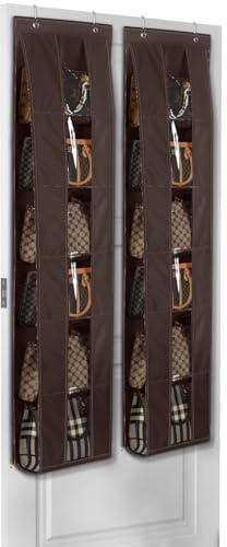 Lirex Organizer per Borse da Porta, Confezione da 2 con 6 Ripiani, Salvaspazio per Porta o Armadio, Per Stoccaggio e Organizzazione Borse, Appendiaborsa, Marrone Scuro