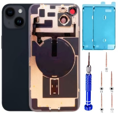 14 Plus Back Glass Replacement Kit with Plate & Flex Cable and All Parts Midnight 17.0 cm for iPhone 14 Plus Back Cover Glass with Repair Tools (Midnight)