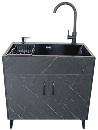 Lavandino da esterno con mobile、Mobile Lavelli cucina acciaio inossidabile con Rubinetto Singolo a Freddo、Lavello del Ristorante commerciale ,Inossidabile con il Rubinetto Girevole 360°,per Ristorante