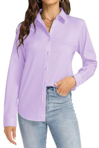 J.VER Ladies Shirts Fashion Long Sleeve Stretch Non Iron Womens Tpos Business Casual Dress Shirt Regual Fit Solid Blouse Purple S