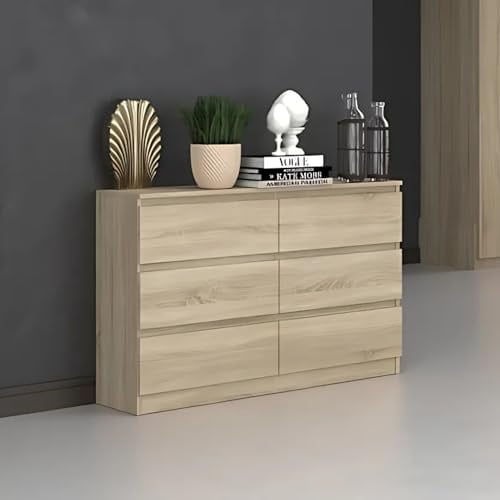 Home Collective Kommode, Schlafzimmer Flur, Schrank, Sideboard, Highboard mit 6 Schubladen, Breite 120 cm Höhe 75 | Sonoma Perfekt für Wohnzimmer, Schlafzimmer oder Esszimmer