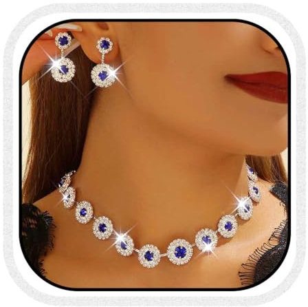 Fashband Kristall-Brautschmuck-Set, glitzernde Halskette, Ohrringe, Abschlussball, Kostümschmuck für Damen, Einheitsgröße, Kunstperle, Kein edelstein