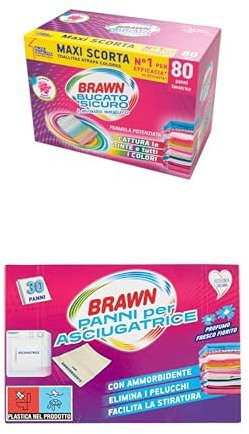 Brawn Special Pack per il Bucato, 80 Foglietti Acchiappacolore + 30 Panni Profumati per Asciugatrice