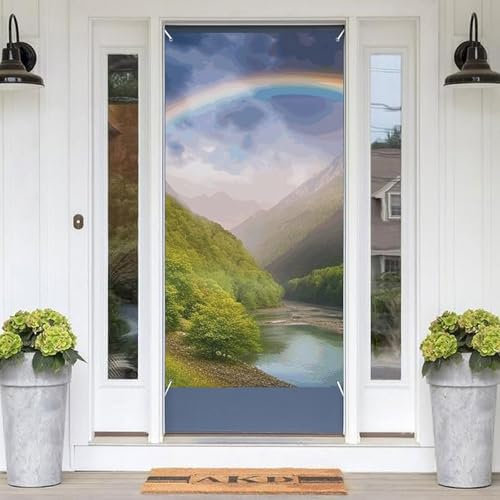 Mountain Valley mit Regenbogen-Türabdeckungen, dekorative Valentinstag-Türdekorationen, Fotografie-Banner, Türbanner Veranda-Schild, Hintergrundposter für Urlaub, Party, Garten, Terrasse, Innen- und