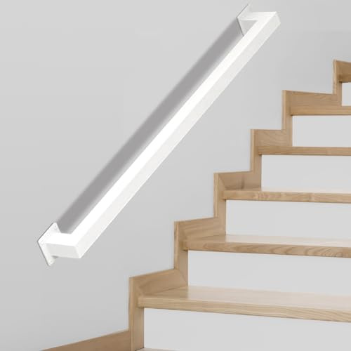 Corrimano – ringhiera per scale interne – ringhiera per scale, 90 cm, colore bianco, corrimano per scale, esterni/interni in acciaio inox (bianco, 90 cm)