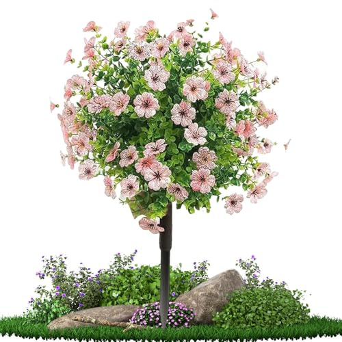 Generisch Arbustos Artificiales Para Exterior - Falsos Arbustos Con Flores Violetas,Resistente a los rayos UV Realista Violeta Plantas Con Varilla Para Patio Jardín Patio