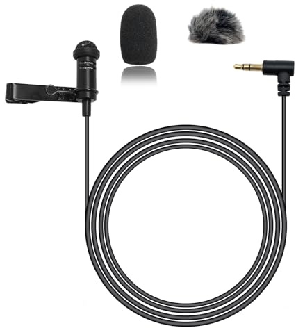 NewTH Lavalier-Ansteckmikrofon, Kondensator-Mikrofon, Kondensator, kabelgebunden, Lav-Mikrofon zum Anklemmen, für Rode GO II Wireless Pro, für DJI Wireless Mic 2 (90 Grad 3,5 mm TRS-Stecker für DJI