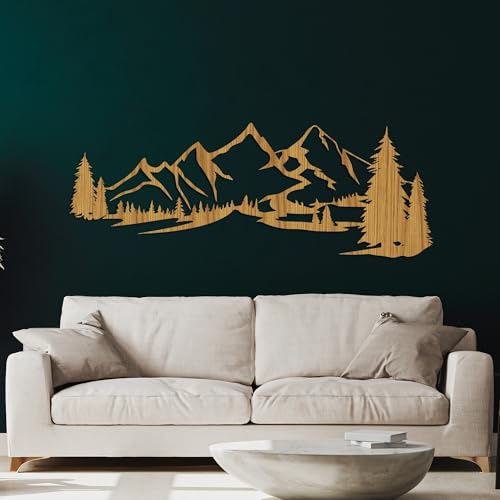SENTOP HDF0414 Wanddekoration aus Holz – Wandbild Berge & Wald – Natur Holzdeko für Wohnzimmer, Schlafzimmer & Büro – Handgemachte Wandkunst aus Eiche (Eiche, 70 x 26 cm)