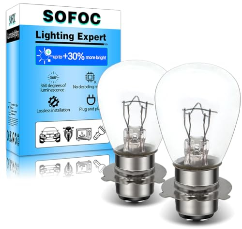 SOFOC P15D-25-3 Lampe 3 Pol 6V 25W Warmweiß Motorrad Roller Scheinwerfer Abblendlicht Fernlicht Doppel 800+lm Motorrad Frontlampe 2Pcs