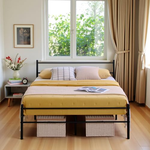 buybyroom Small Double Metal Bed Frame 4ft Platform Bed Frame with Strong Headboard and Large Storage Fits Teens Adults, 120 x 190 Black