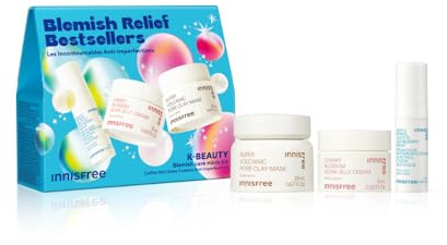 INNISFREE Blemish Relief Bestsellers, 30% savings, Korean Skincare Set with Jelly Moisturizer, Clay Mask & Retinol Serum, for Pores, Oil Control, Post-Acne Marks, K-Beauty Gift Set