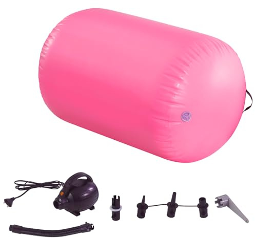 Air Roller Inflatable Tumbling Gymnastics Barrel 60/75/90cm Tumbling Mat Air Tumble Track Mat Backbend Trainer with Electric Air Pump for Training/Yoga/Backflip/Home Use (Pink, 60cm)