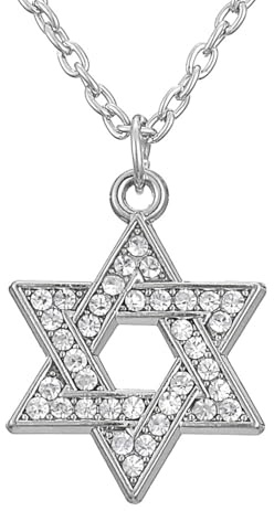 Herrenhalskette, Damenmode Davidstern Judaica Anhänger Halsketten für Frauen Herren Kette Silber plattiert Kristall Klar Paved Israel Jüdischer Schmuck