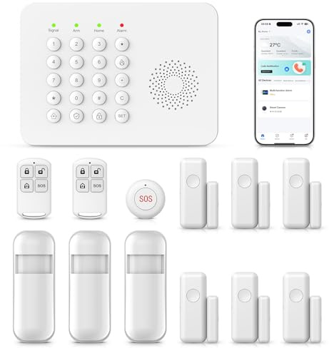 XNH 13-Piece Kit Wireless Home Security Systems, 4G/WiFi + GSM Auto Alarm System, App & Voice Control,No Monthly Fees,Alexa & Google Assistant With Motion Detector, Door Window Sensor,Remotes