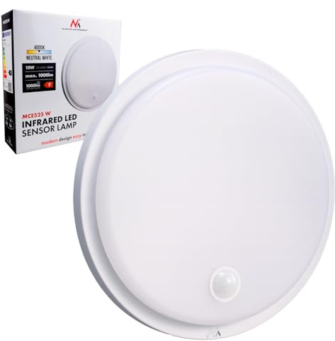 Maclean MCE525 LED-Lampe mit Bewegungssensor | PIR 10 W IP65 Neutral 4000 K 1000 lm Deckenleuchte für den Außen- und Innenbereich mit Dauerbetrieb | Energieklasse F (Weiß)