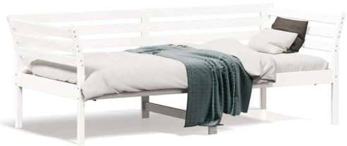XHNIFBN Tagesbett 75x190 cm Weiß Massivholz Kiefer Schlafsofa mit Schutzgitter für Schlafzimmer Wohnzimmer Jugendzimmer Gäste platzsparendes Bettsofa