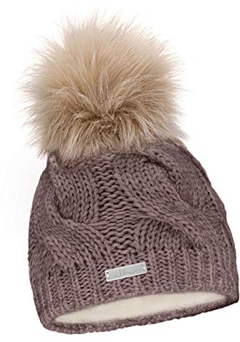 Mikos* Damen Mütze Winter | Warme Strickmütze mit Bommel | Innenfleece Damenmütze Gestrickte Bommelmütze | Mütze für Winter | Weiche Wintermütze | Farbenauswahl (685) (Mokka)