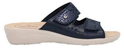 Fly Flot T4A56 6E Blu Ciabatte Donna Made in Italy con Due Strappi Regolabili Sottopiede ANATOMICO ANTISHOCK Vera Pelle Zeppa 3,5 CM Antiscivolo