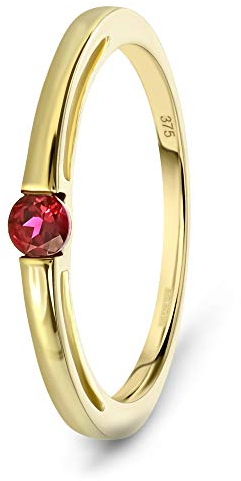 MIORE Schmuck Damen Verlobungsring mit Edelstein/Geburtsstein Rubin in rot Ring aus Gelbgold 9 Karat/ 375 Gold