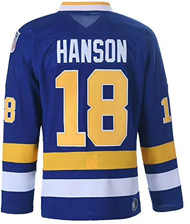 Hanson Brothers Charlestown Chiefs 16 Jack 17 Steve 18 Jeff Slap Shot Movie Ice Hockey Trikot, 18 Blau, XL